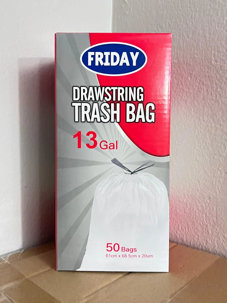 FRIDAY brand 13-gallon drawstring trash bags